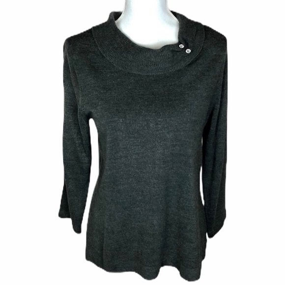Covington Sweater Size LP Gray Cowl Neck Diamond Collar 3/4 Sleeve NWT - Picture 2 of 9